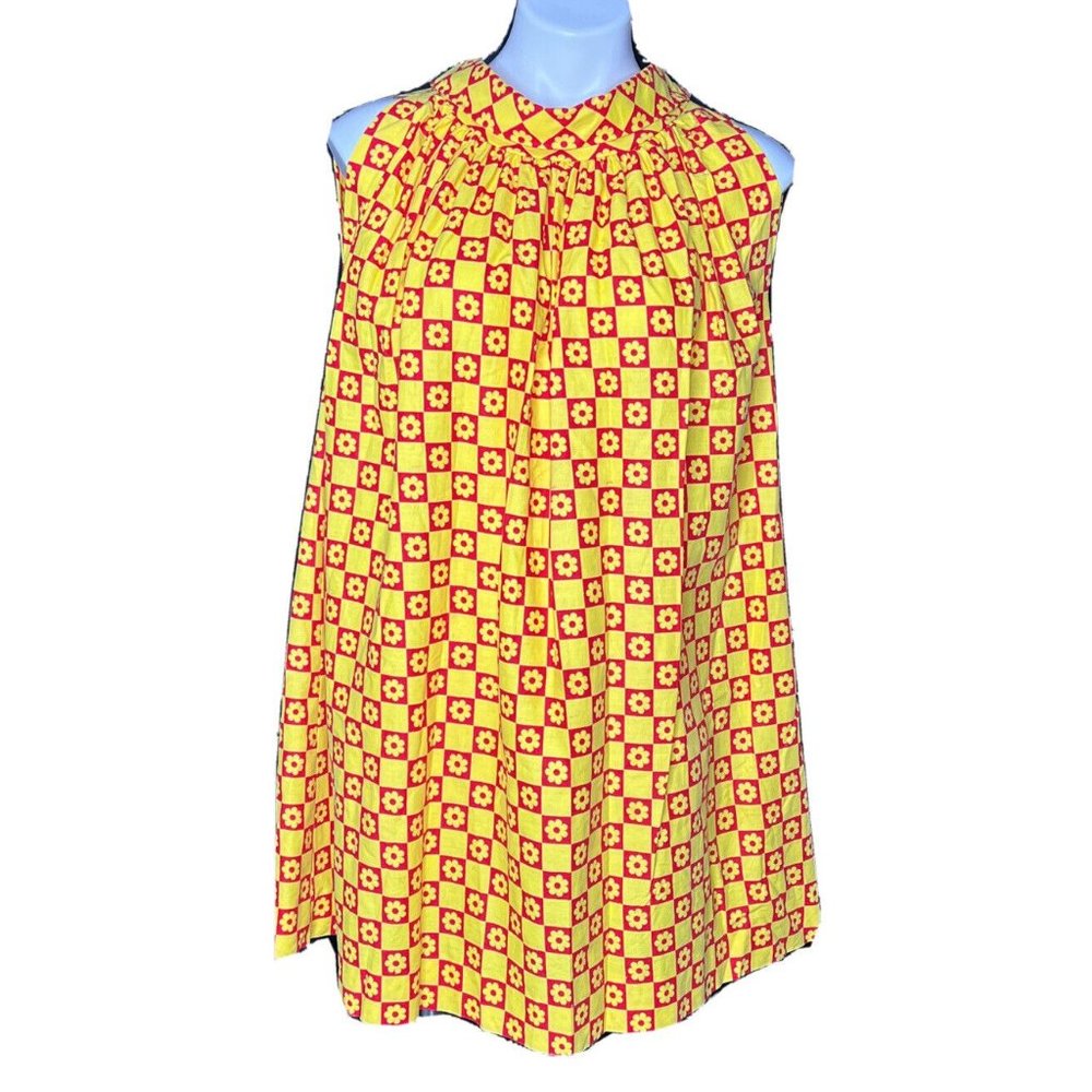Vintage 1960 Swing Dress Shift Yellow Red Checked Size‎ M/L Sleeveless